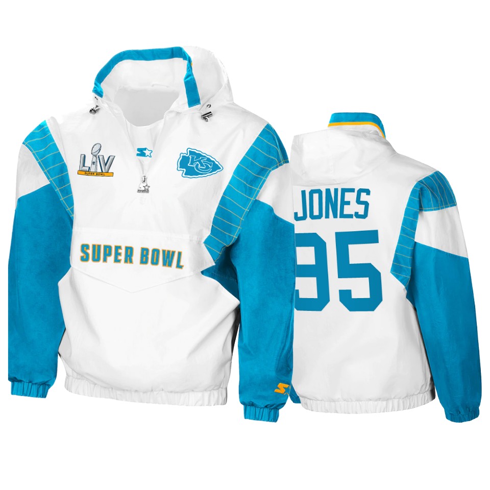 men's kansas city chiefs chris jones white teal super bowl lv crinkle hoodie