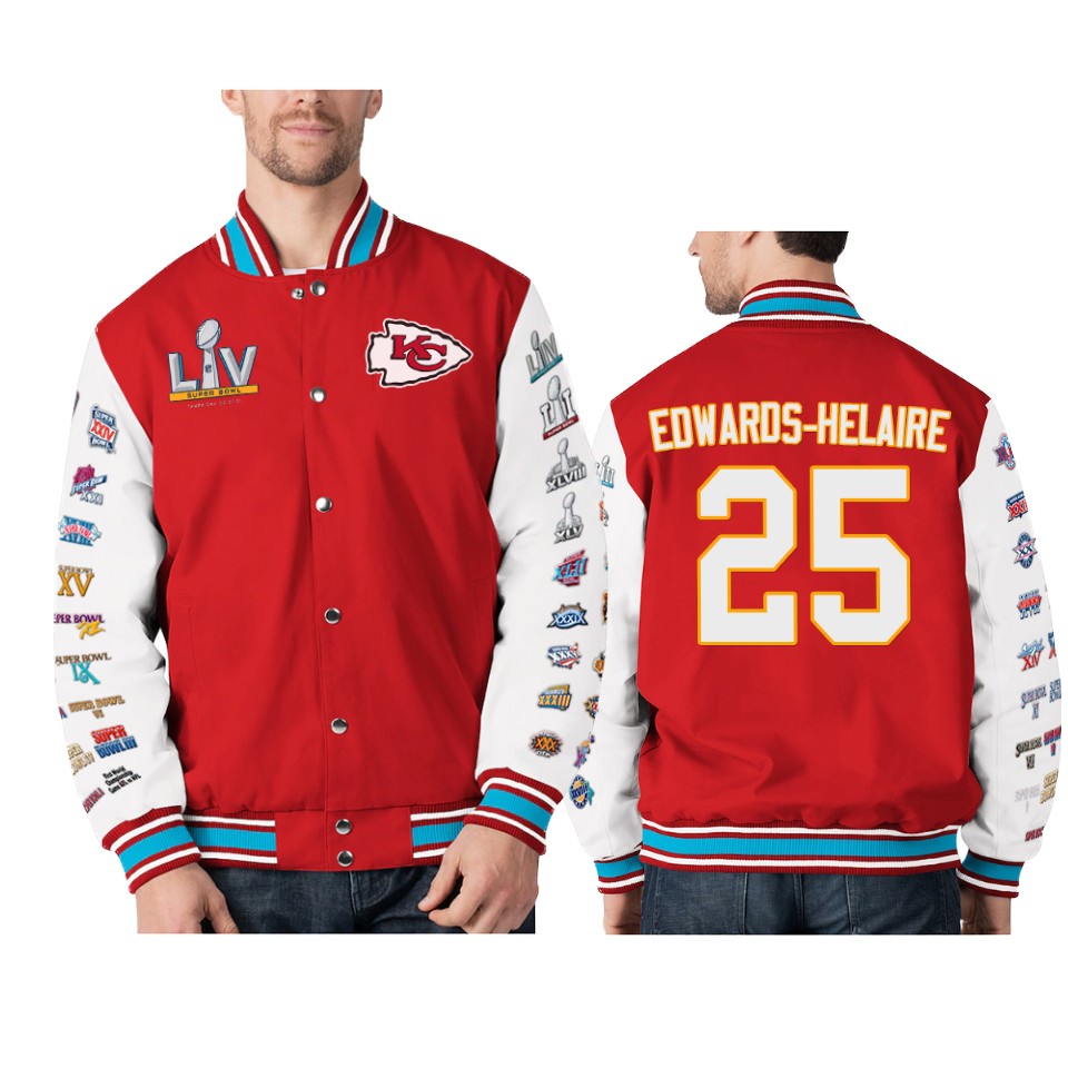 men's kansas city chiefs clyde edwards helaire red super bowl lv jacket