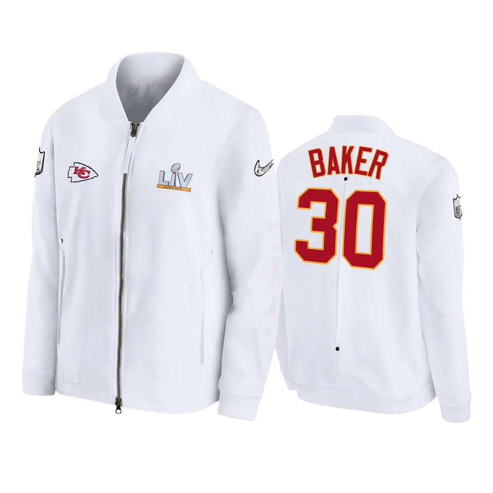 men's kansas city chiefs deandre baker white super bowl lv diamond coaches jacket