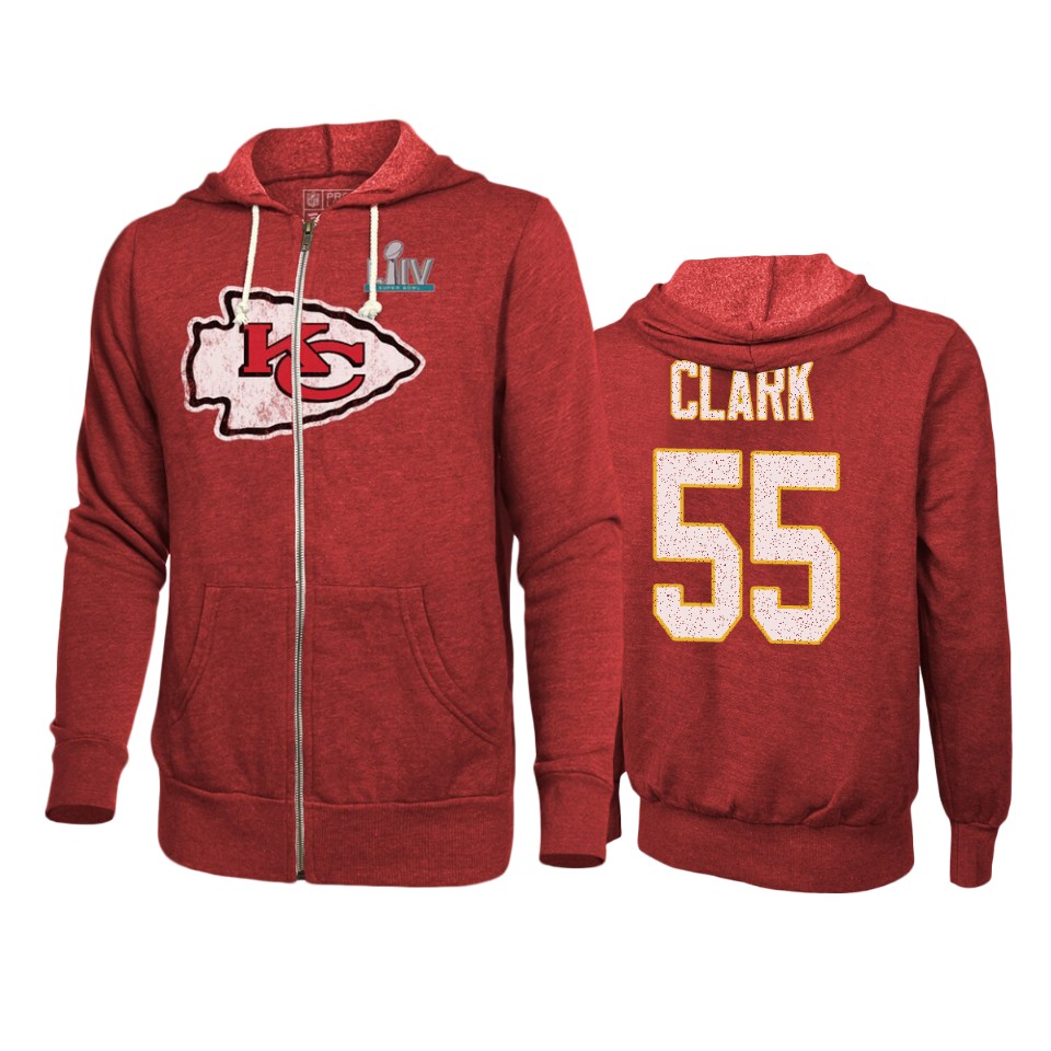 men's kansas city chiefs frank clark red super bowl liv full zip hoodie