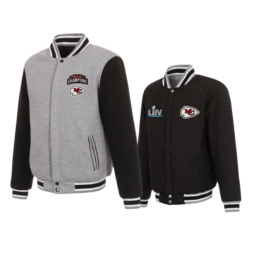 men's kansas city chiefs gray black super bowl liv champions reversible two tone fleece jacket