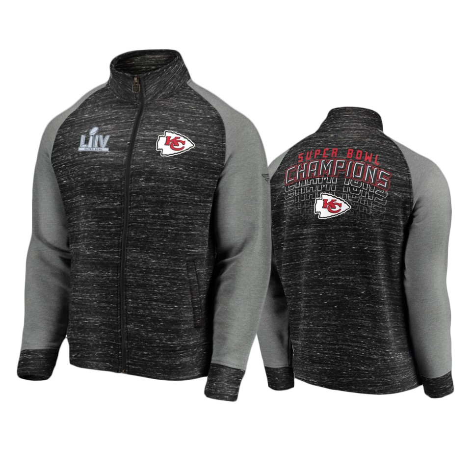men's kansas city chiefs heather black heather gray super bowl liv champions trophy collection locker room full zip podium jacket
