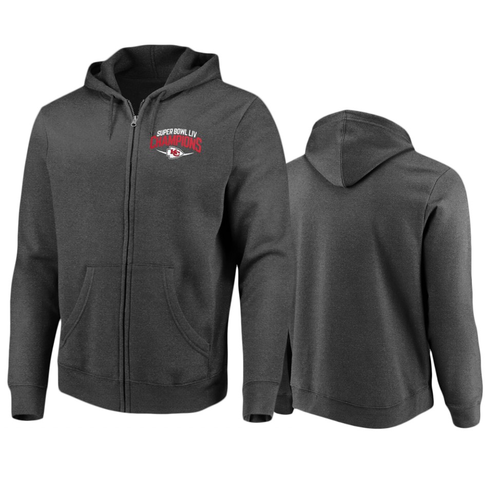 men's kansas city chiefs heather charcoal super bowl liv champions replay full zip hoodie