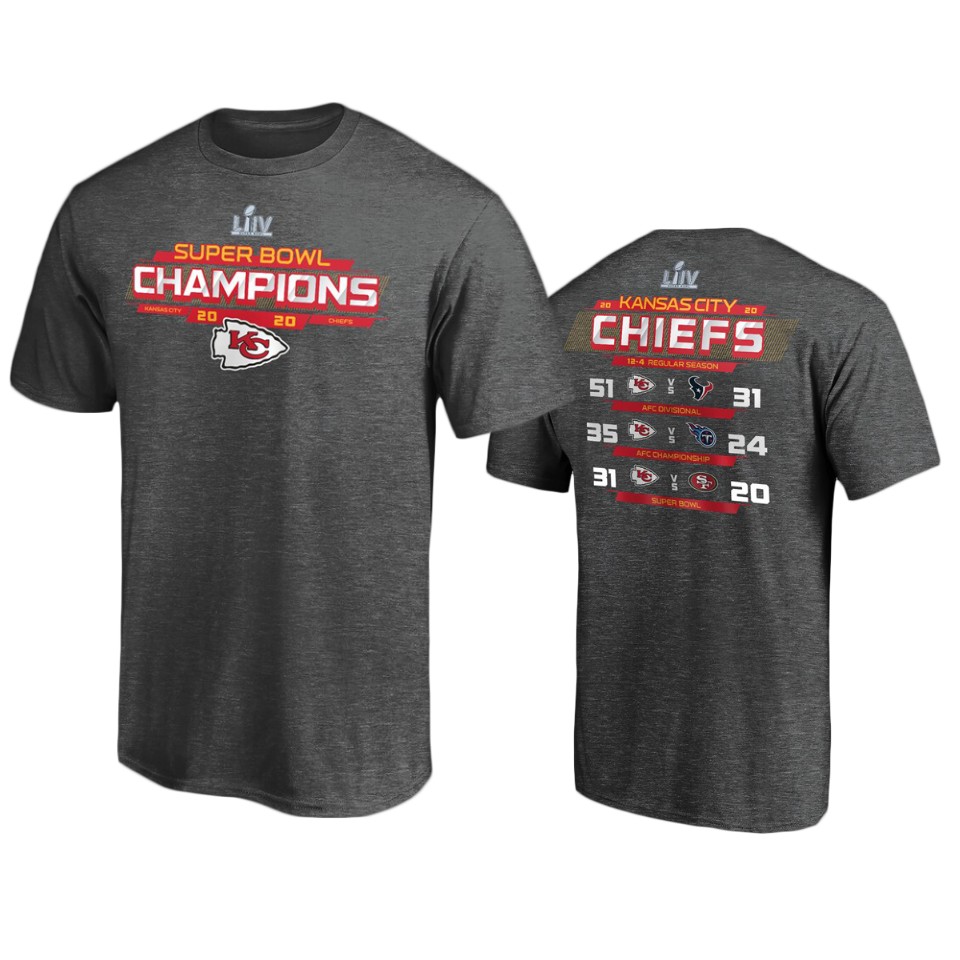 men's kansas city chiefs heather charcoal super bowl liv champions running back schedule t shirt