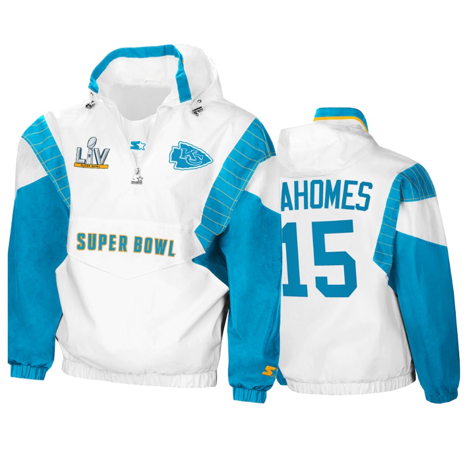 men's kansas city chiefs patrick mahomes white teal super bowl lv crinkle hoodie