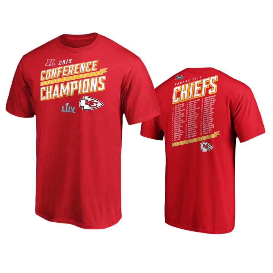 men's kansas city chiefs red 2019 afc champions extra point roster t shirt