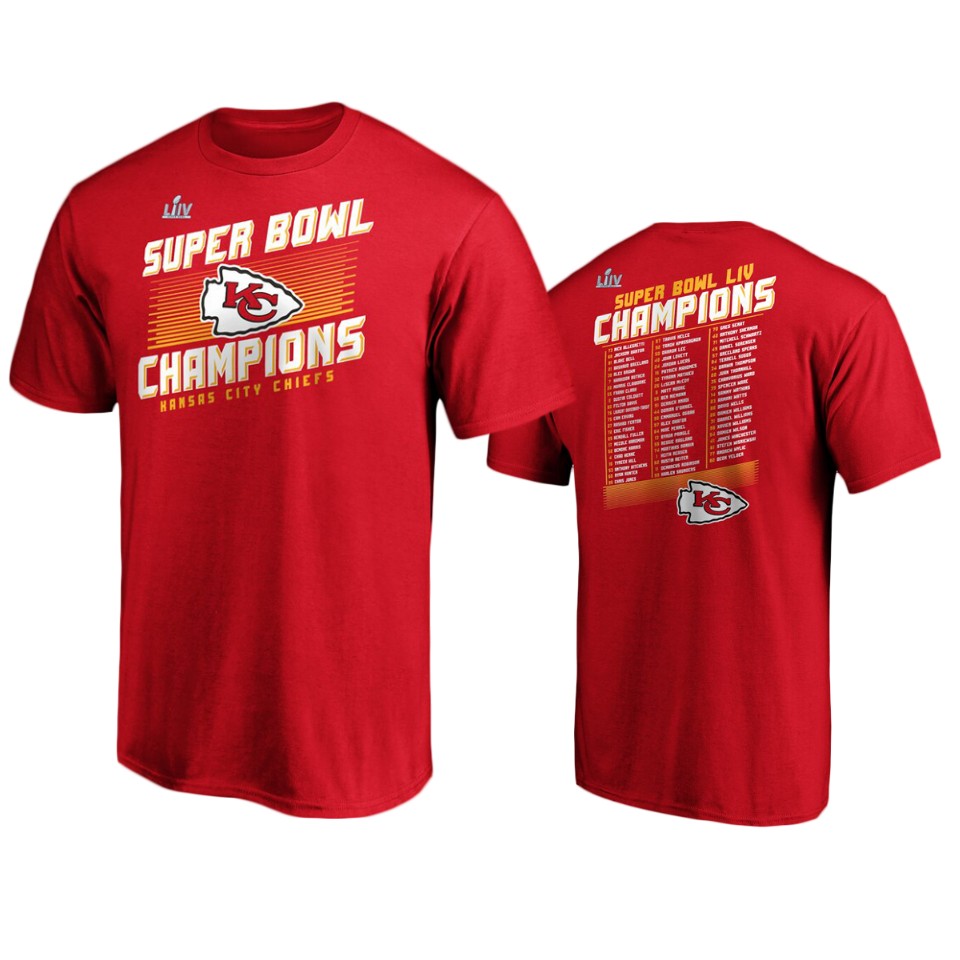 men's kansas city chiefs red super bowl liv champions huddle roster t shirt