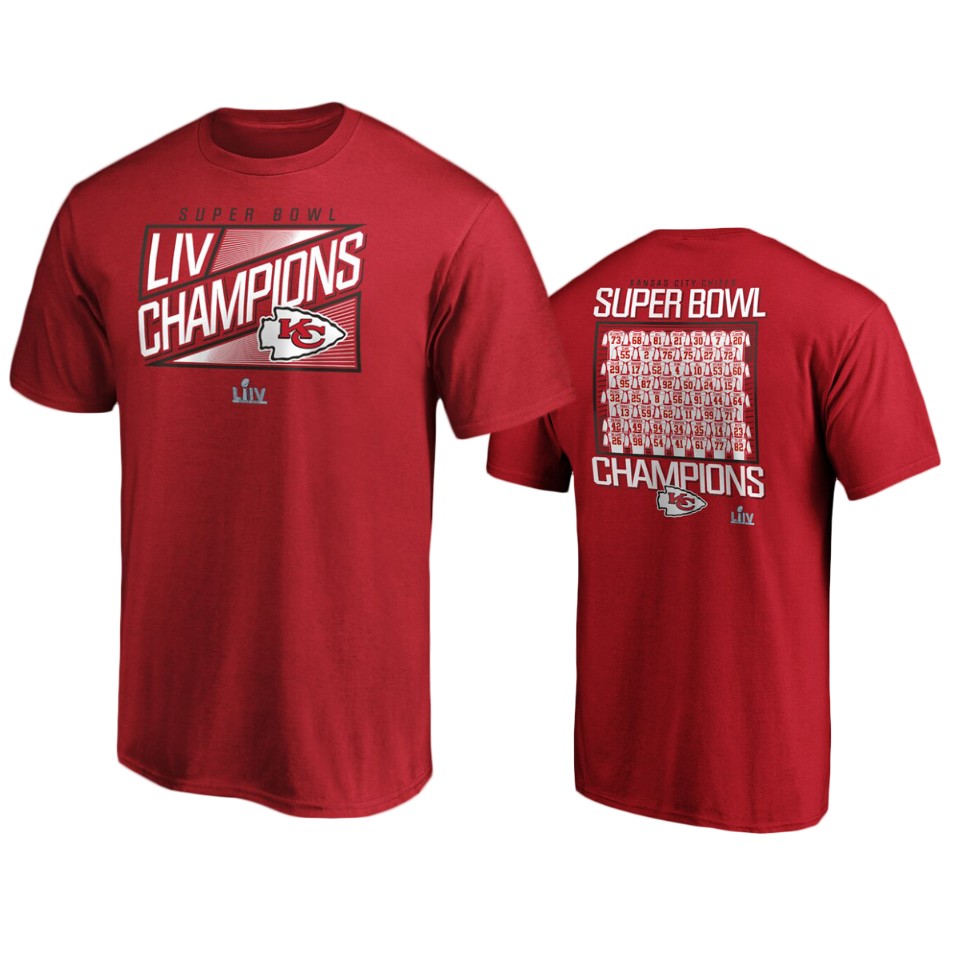 men's kansas city chiefs red super bowl liv champions hut roster t shirt