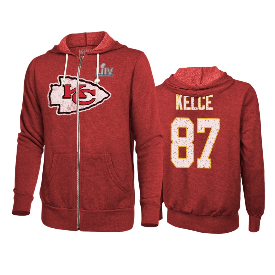 men's kansas city chiefs travis kelce red super bowl liv full zip hoodie