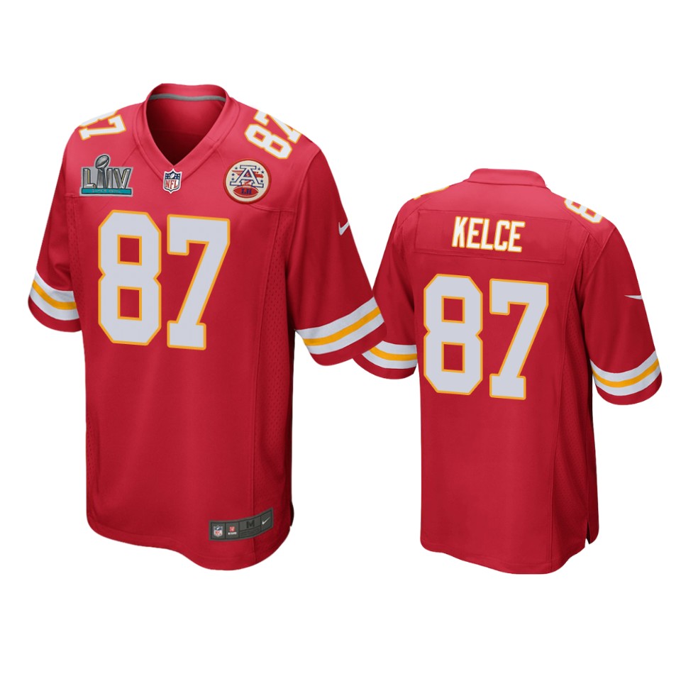 men's kansas city chiefs travis kelce red super bowl liv game jersey