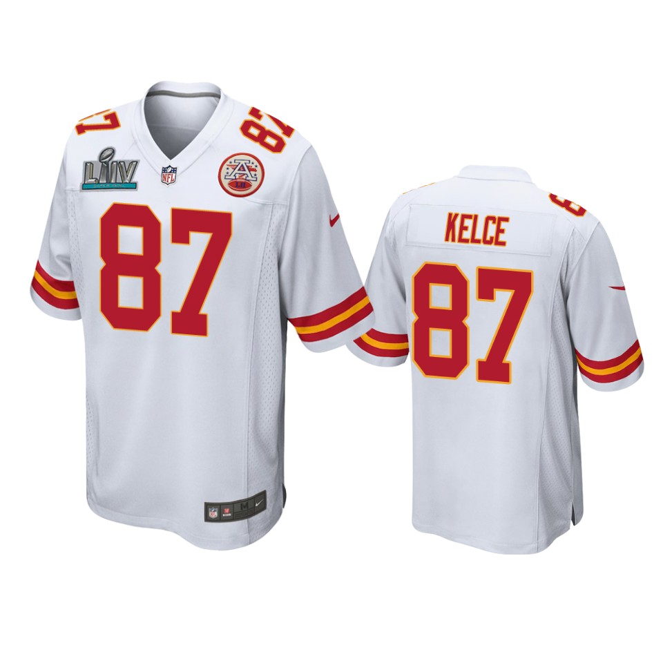 men's kansas city chiefs travis kelce white super bowl liv game jersey