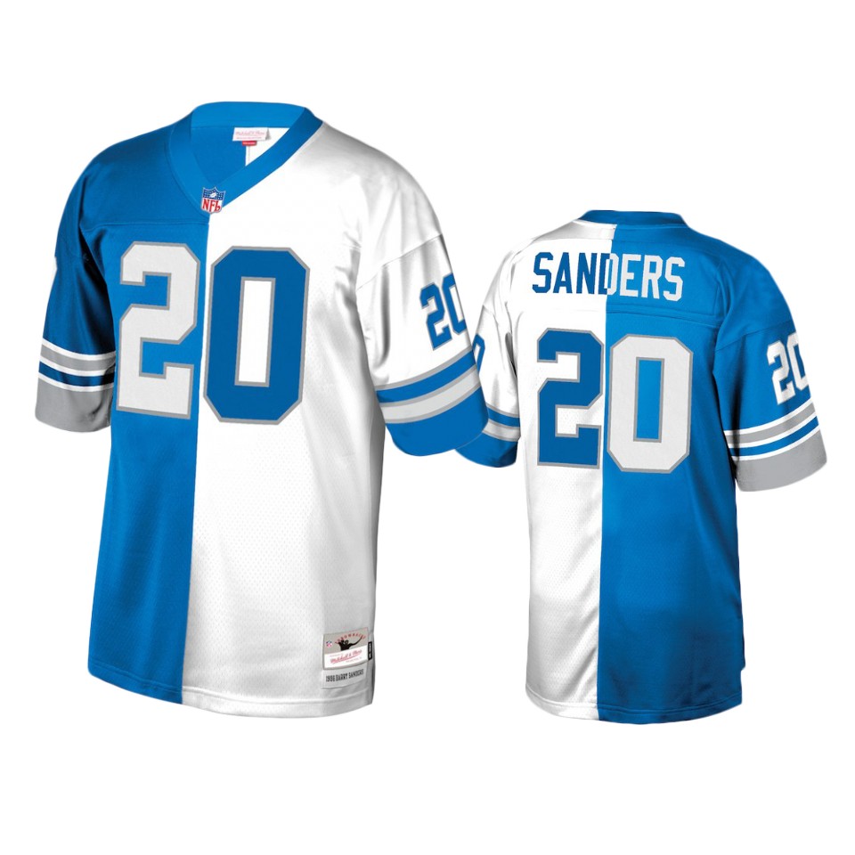 men's lions barry sanders blue white retired player split jersey