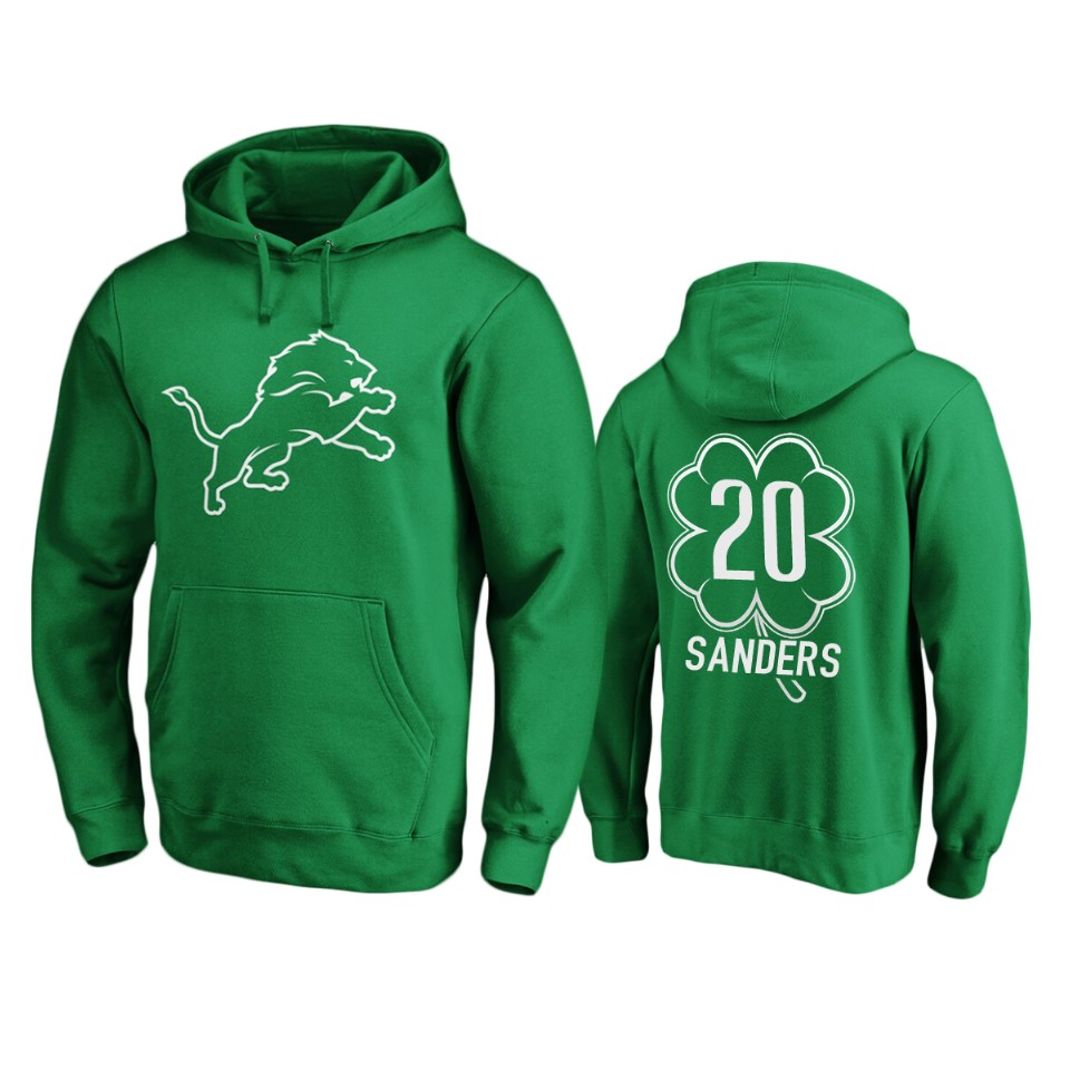 men's lions barry sanders green st. patrick's day white logo hoodie