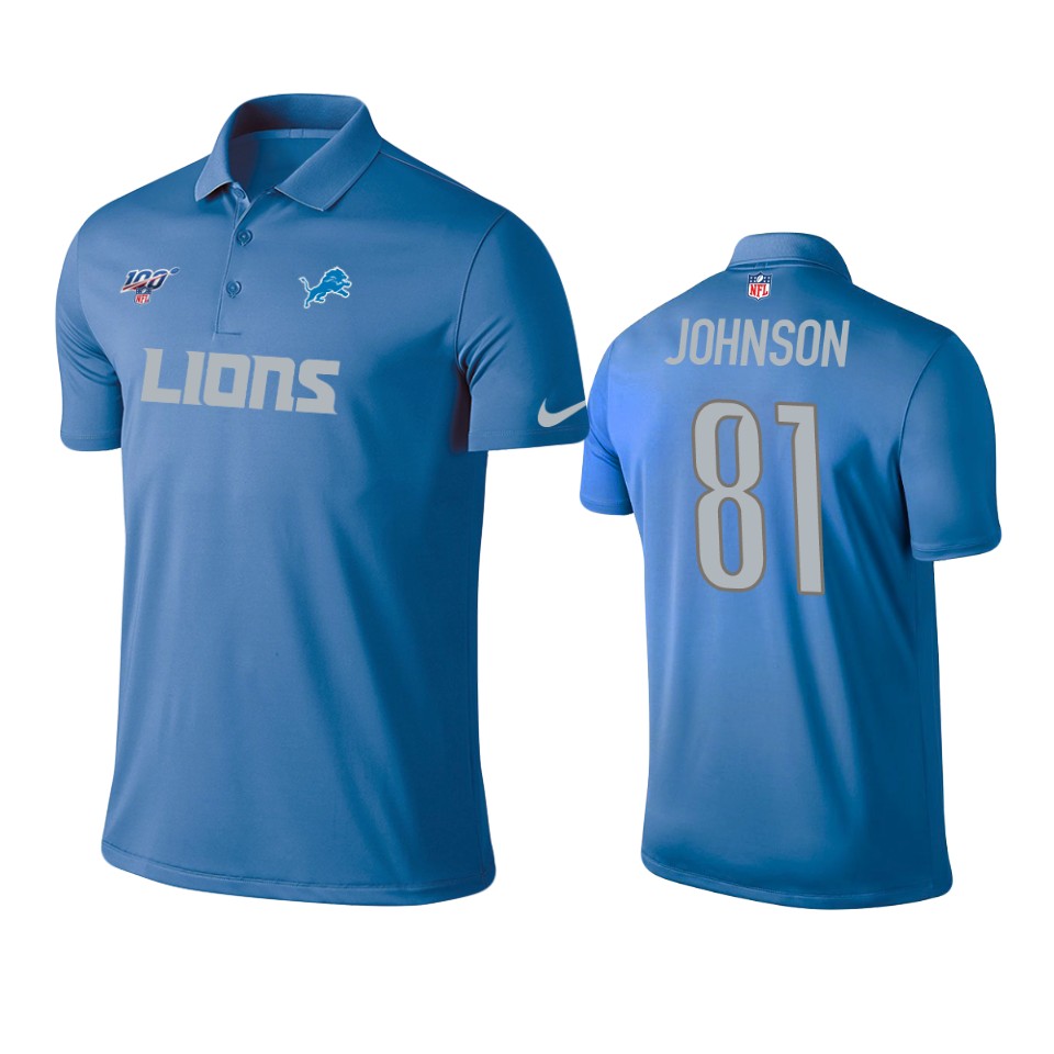 men's lions calvin johnson blue 100th season polo