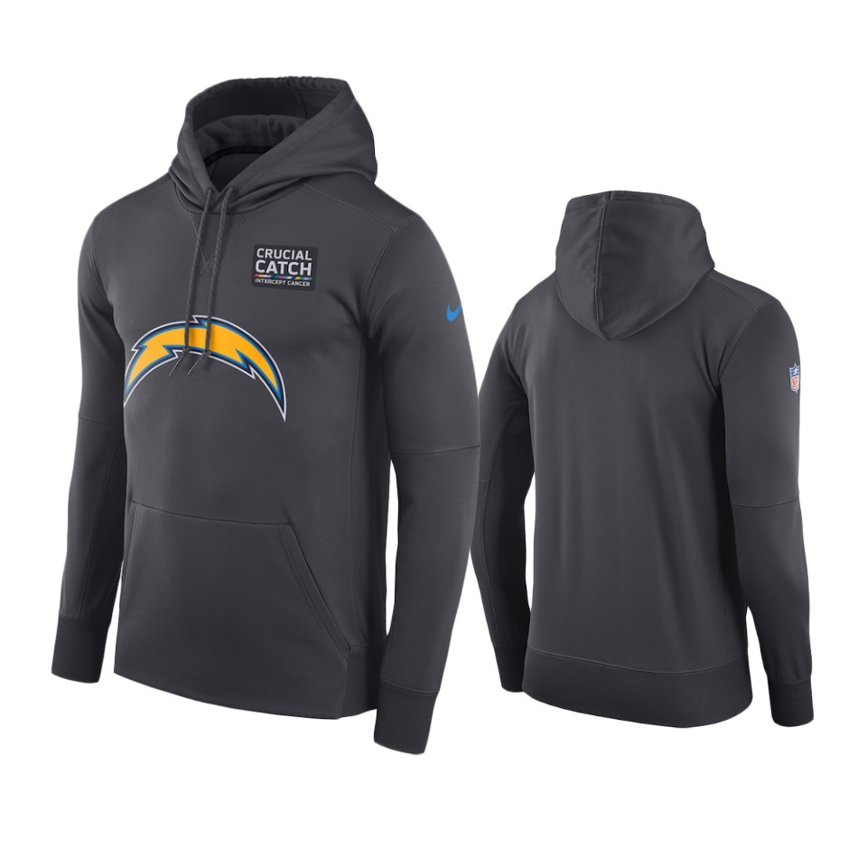 men's los angeles chargers anthracite crucial catch performance hoodie