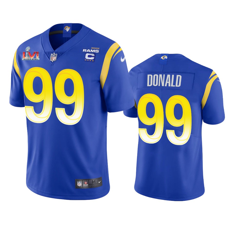men's los angeles rams aaron donald royal super bowl lvi captain patch jersey