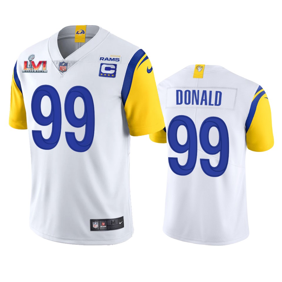 men's los angeles rams aaron donald white super bowl lvi captain patch jersey