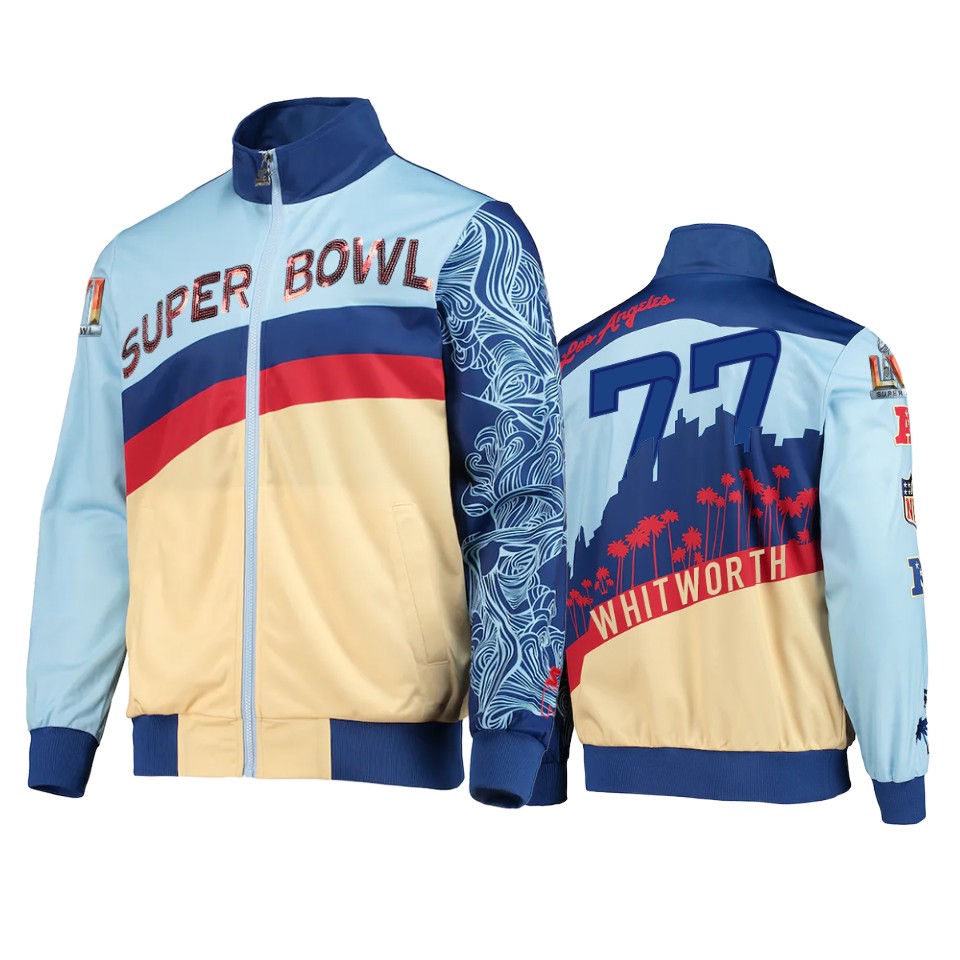 men's los angeles rams andrew whitworth blue cream skyline track jacket