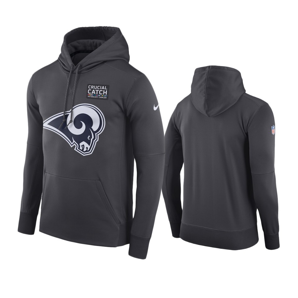 men's los angeles rams anthracite crucial catch performance hoodie