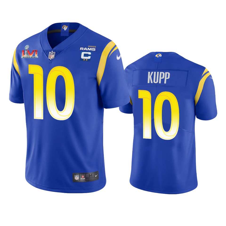 men's los angeles rams cooper kupp royal super bowl lvi captain patch jersey