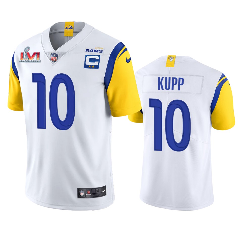 men's los angeles rams cooper kupp white super bowl lvi captain patch jersey