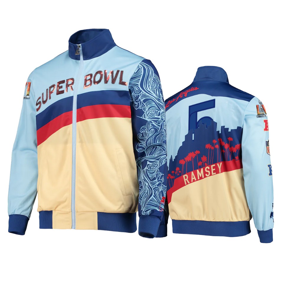 men's los angeles rams jalen ramsey blue cream skyline track jacket