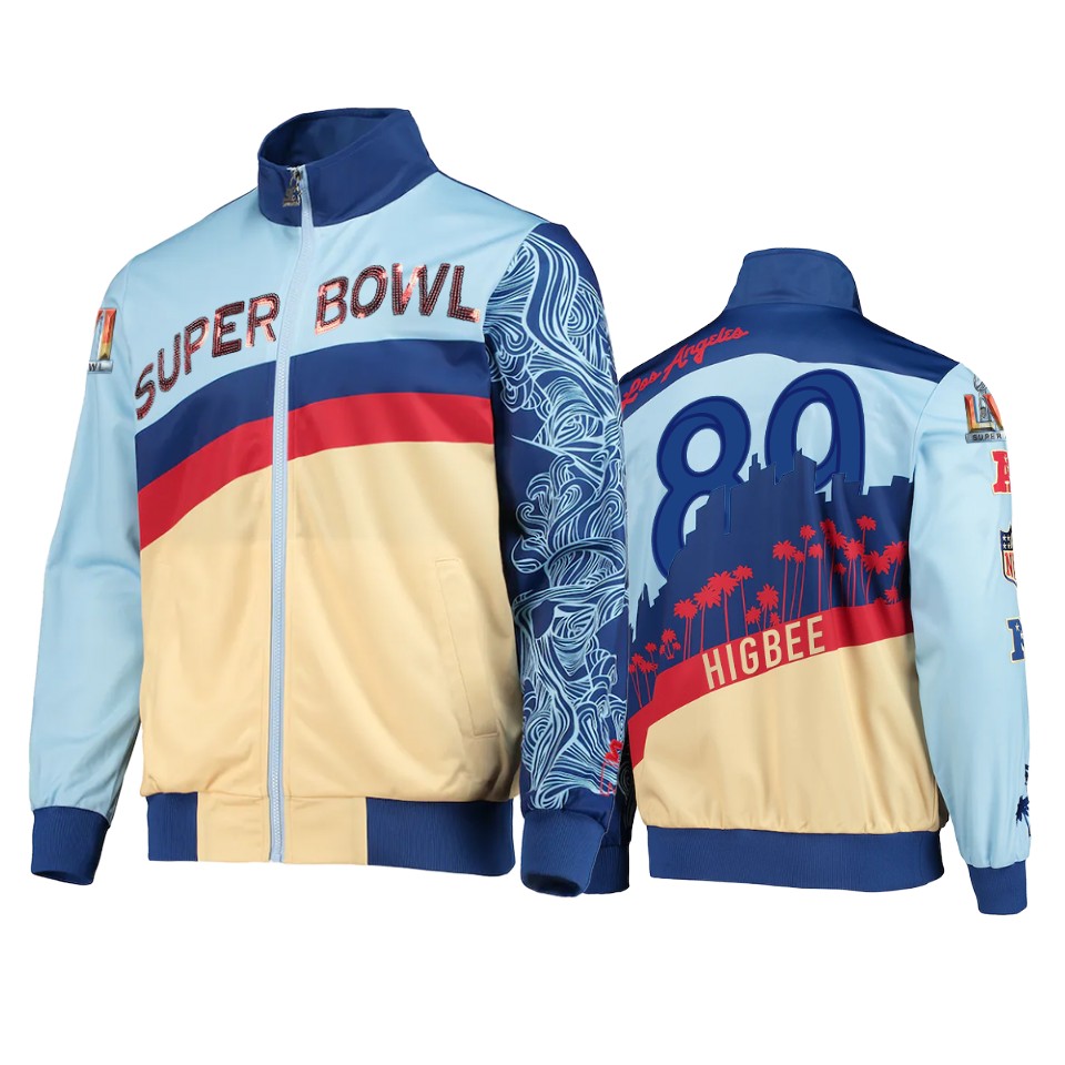 men's los angeles rams tyler higbee blue cream skyline track jacket