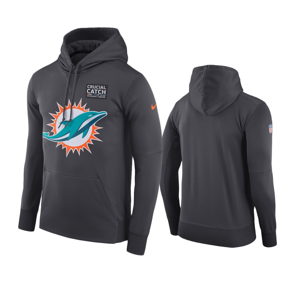 men's miami dolphins anthracite crucial catch performance hoodie