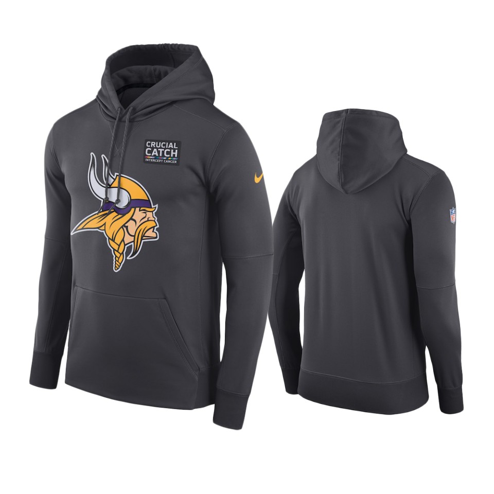 men's minnesota vikings anthracite crucial catch performance hoodie