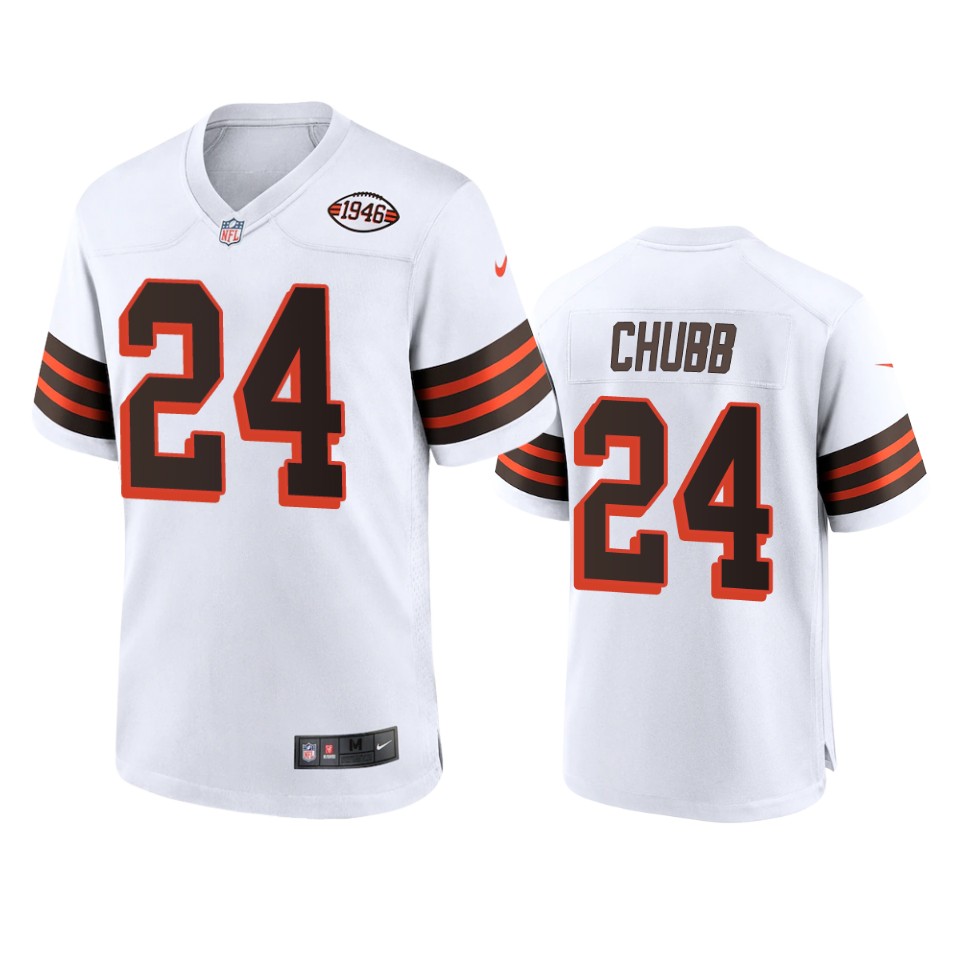 men's nick chubb browns white alternate game 1946 collection jersey