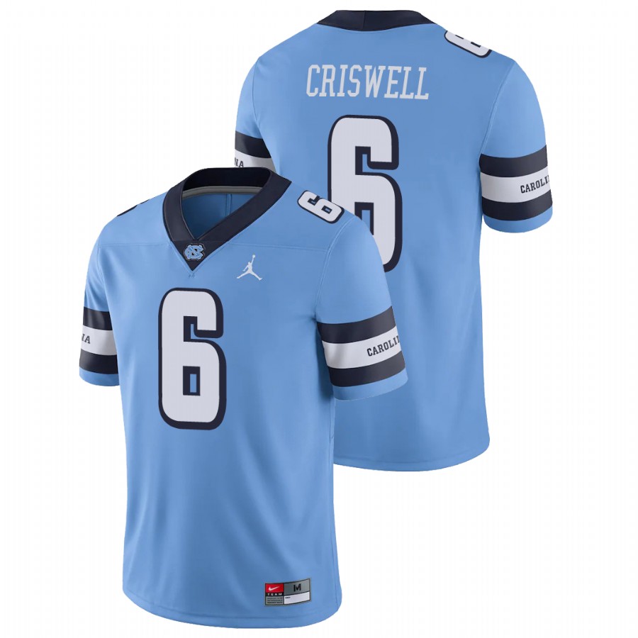 men's north carolina tar heels jacolby criswell carolina blue college football alternate game jersey