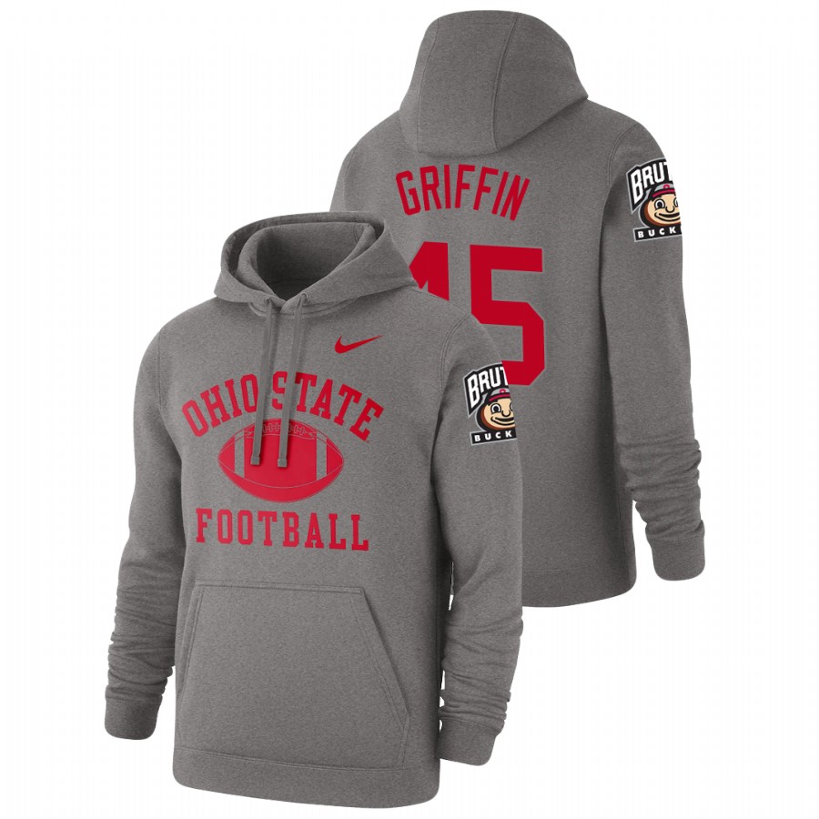 men's ohio state buckeyes archie griffin pullover heathered gray retro football hoodie