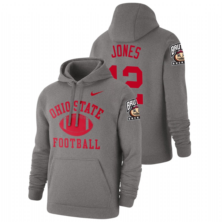 men's ohio state buckeyes cardale jones pullover heathered gray retro football hoodie