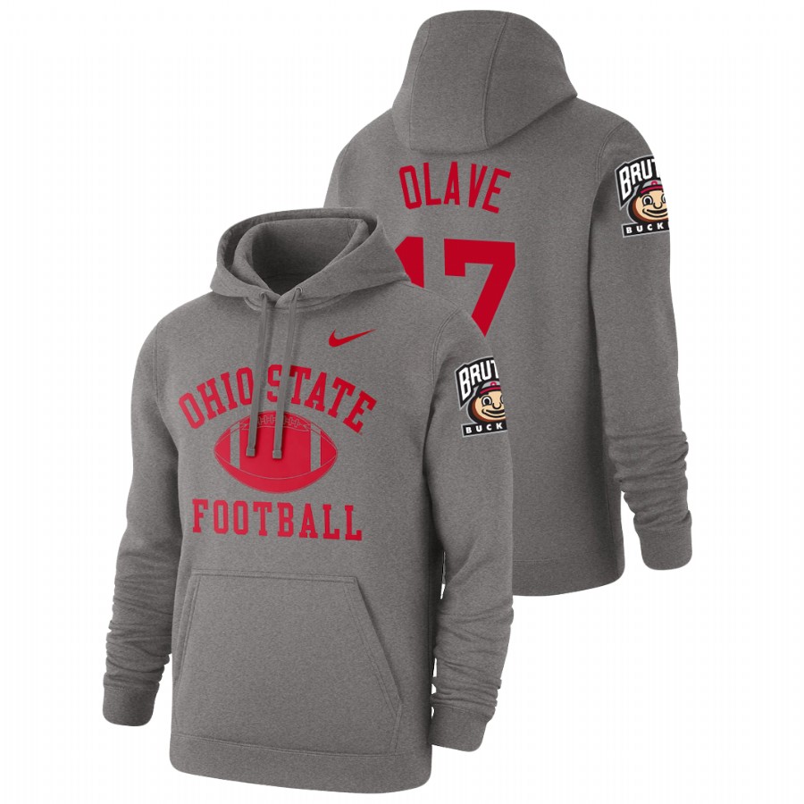men's ohio state buckeyes chris olave pullover heathered gray retro football hoodie