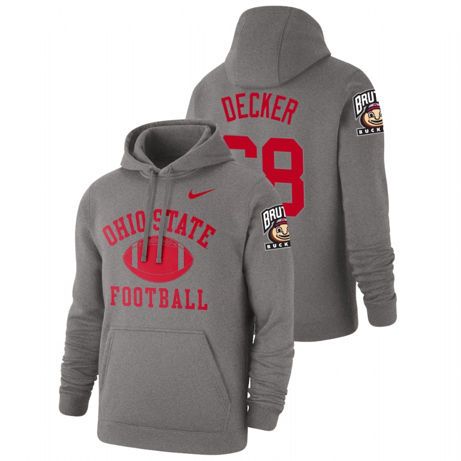 men's ohio state buckeyes taylor decker pullover heathered gray retro football hoodie