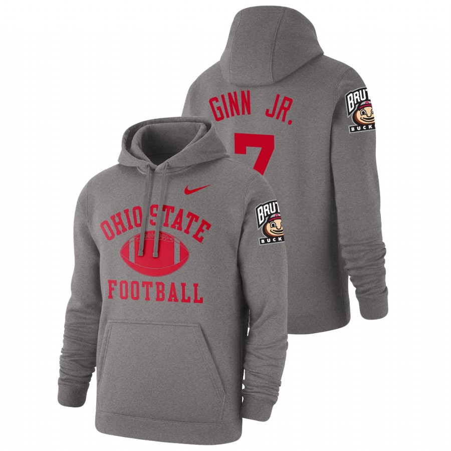 men's ohio state buckeyes ted ginn jr. pullover heathered gray retro football hoodie