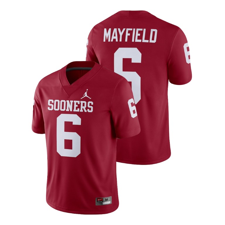 men's oklahoma sooners 6 baker mayfield crimson alumni football game player jersey