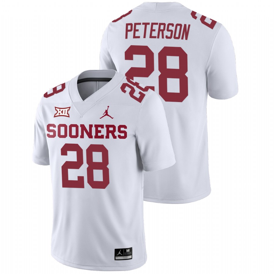 men's oklahoma sooners adrian peterson white college football away game jersey
