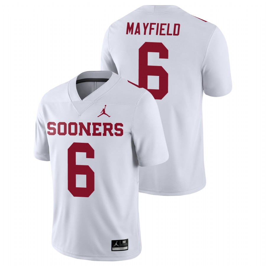 men's oklahoma sooners baker mayfield football game white jersey