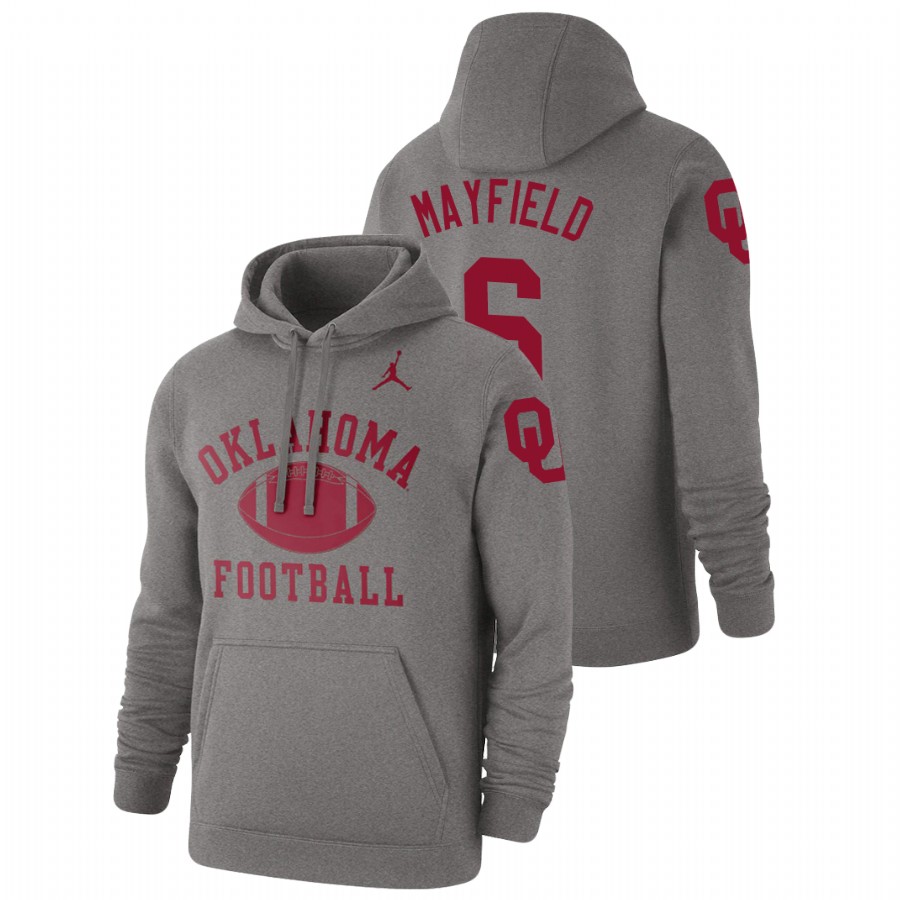 men's oklahoma sooners baker mayfield pullover heathered gray retro football hoodie