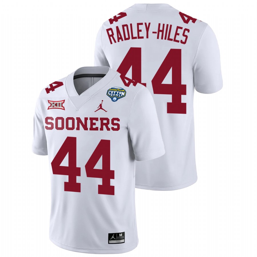 men's oklahoma sooners brendan radley hiles white 2020 cotton bowl classic college football jersey