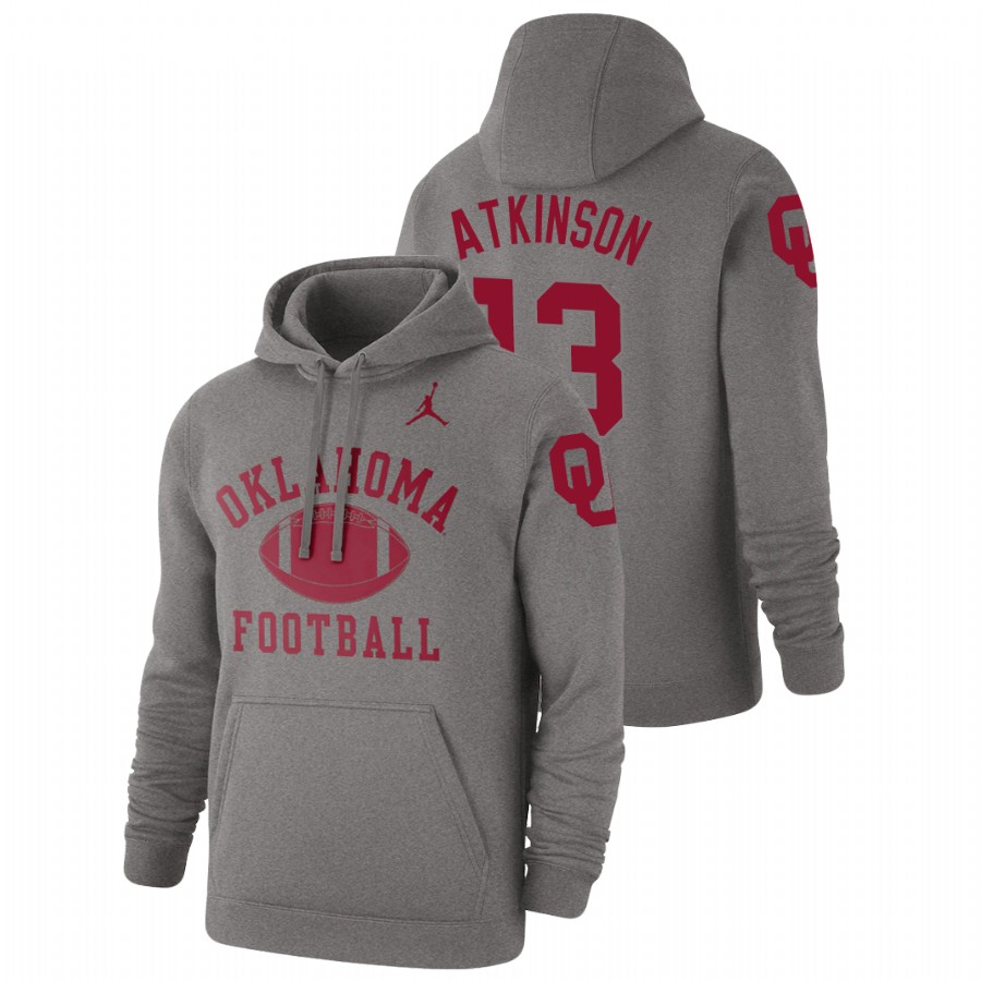 men's oklahoma sooners colt atkinson pullover heathered gray retro football hoodie
