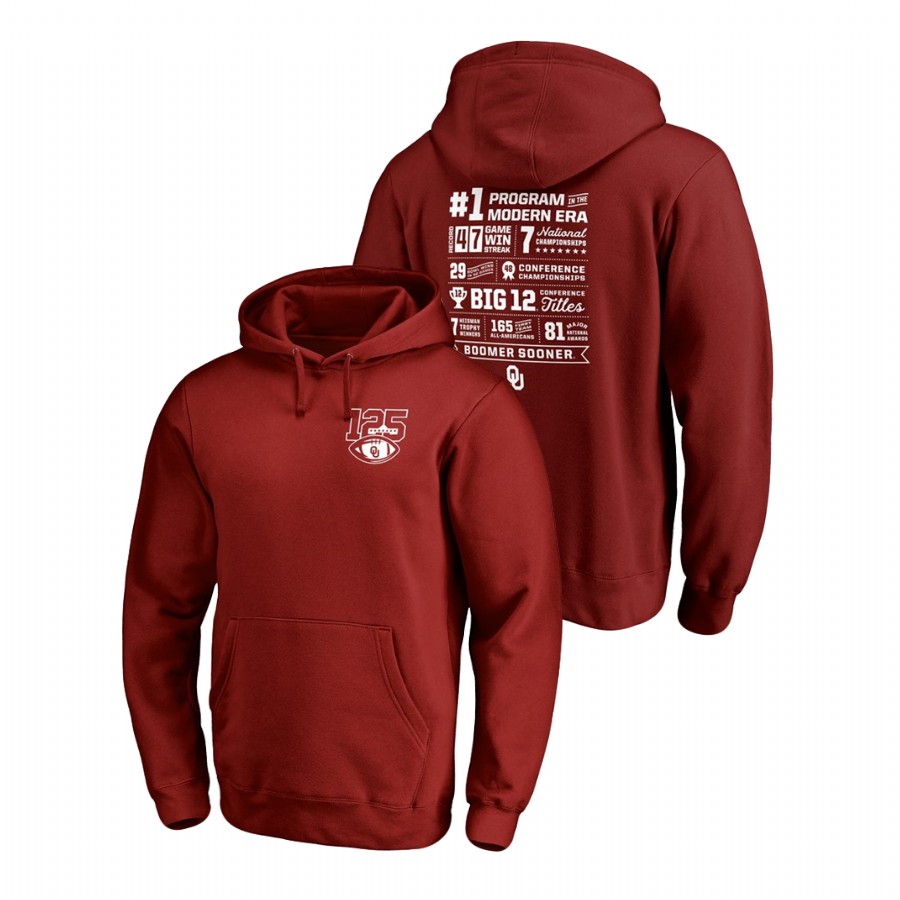 men's oklahoma sooners crimson 125th football season champ stats hoodie