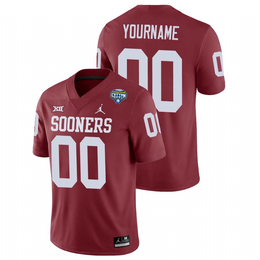 men's oklahoma sooners custom crimson 2020 cotton bowl game jersey