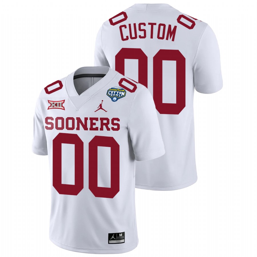men's oklahoma sooners custom white 2020 cotton bowl classic college football jersey