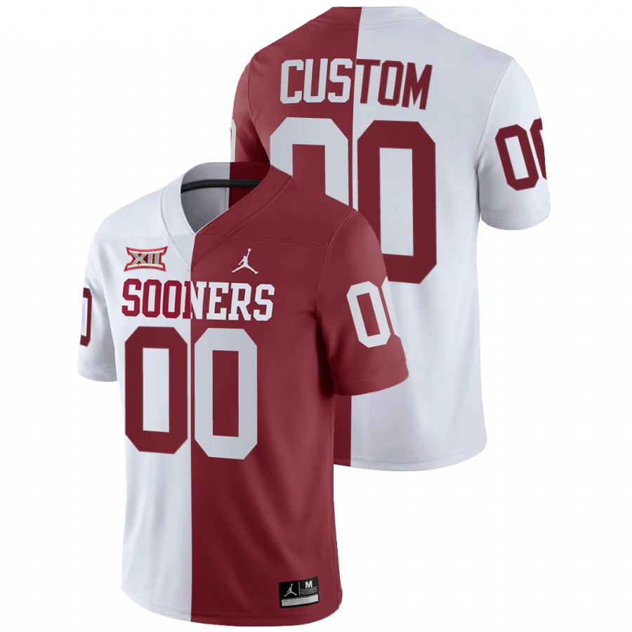 men's oklahoma sooners custom white crimson split jersey