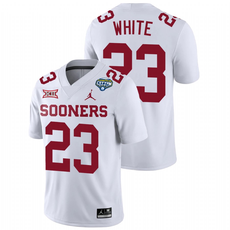 men's oklahoma sooners dashaun white white 2020 cotton bowl classic college football jersey
