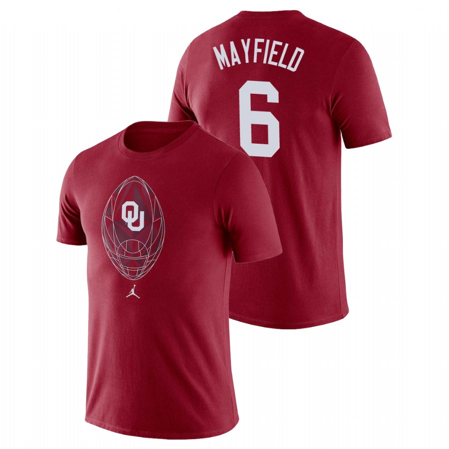men's oklahoma sooners football icon legend baker mayfield crimson t shirt