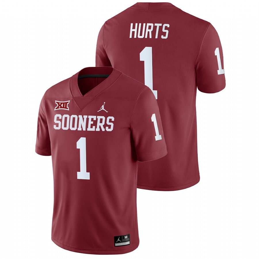 men's oklahoma sooners jalen hurts crimson college football home game jersey