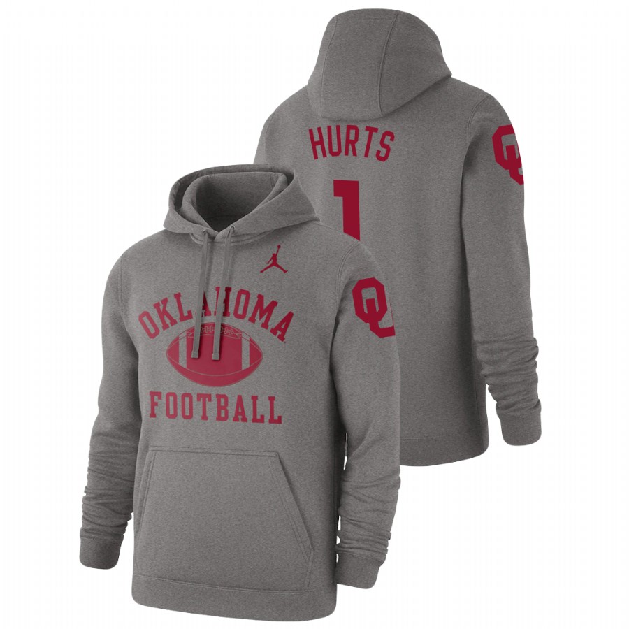 men's oklahoma sooners jalen hurts pullover heathered gray retro football hoodie